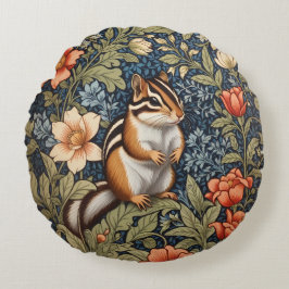Cute Chipmunk William Morris Inspired Blommigt Rund Kudde