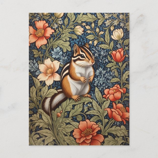 Cute Chipmunk William Morris Inspired Blommigt Vykort (Framsida)