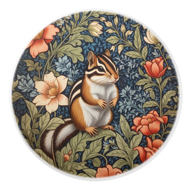 Cute Chipmunk William Morris Inspired Floral Knopp (Framsidan)