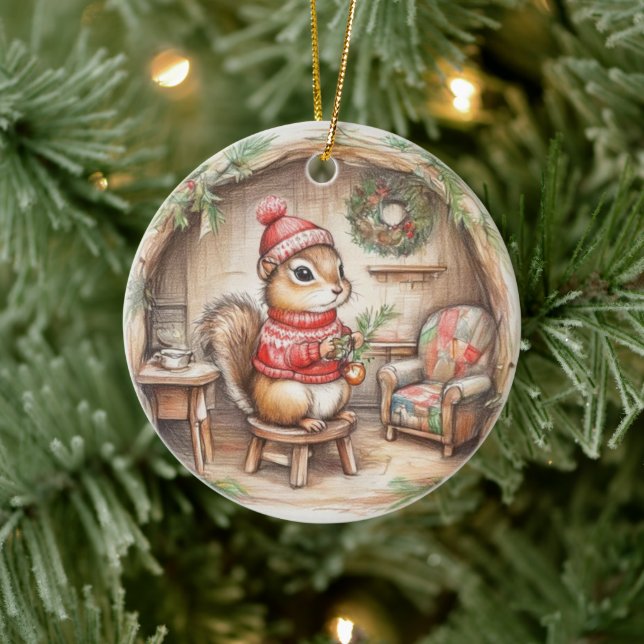Cute Chipmunk with Message Christmas Ornament (Träd)