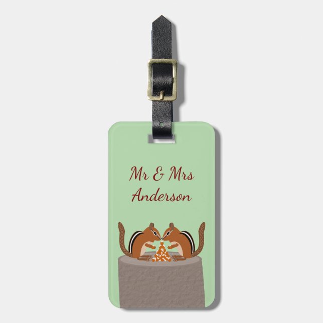 Cute Chipmunks Fall Wedding Anpassningsbar Bagagebricka (Vertikal Framsida)