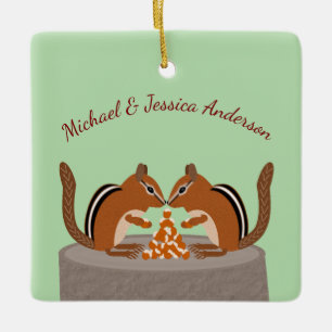 Cute Chipmunks Fall Wedding Anpassningsbar Julgransprydnad Keramik