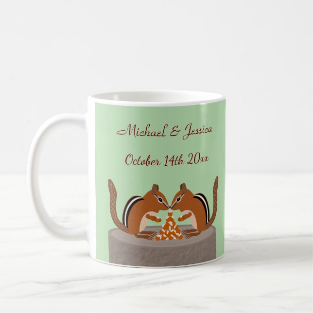 Cute Chipmunks Fall Wedding Anpassningsbar Kaffemugg (Vänster)