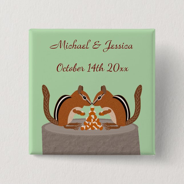 Cute Chipmunks Fall Wedding Anpassningsbar Knapp (Framsida)