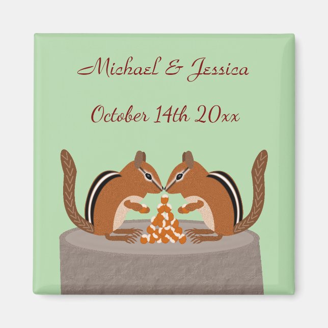 Cute Chipmunks Fall Wedding Anpassningsbar Magnet (Framsidan)