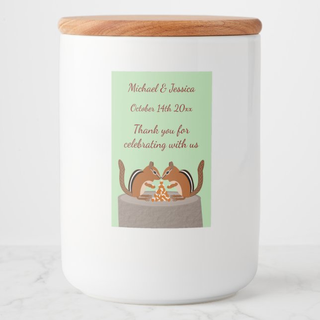 Cute Chipmunks Fall Wedding Anpassningsbar Mat Etikett (Framsida)
