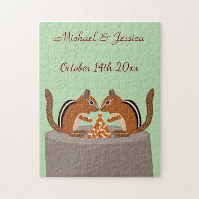 Cute Chipmunks Fall Wedding Anpassningsbar Pussel (Vertikal)