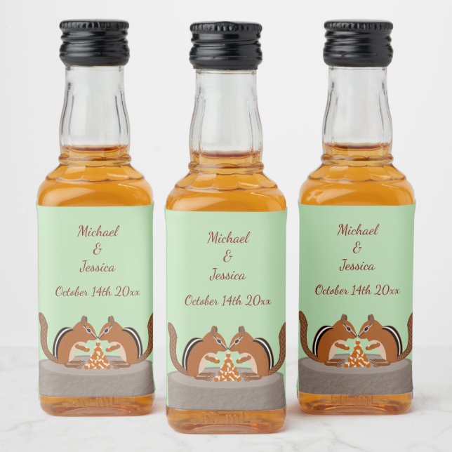 Cute Chipmunks Fall Wedding Anpassningsbar Spritflaskor Etikett (Flaskor)
