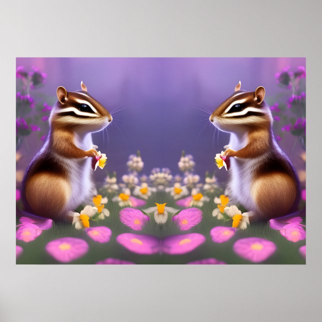 Cute Chipmunks in Flowers Poster (Framsidan)