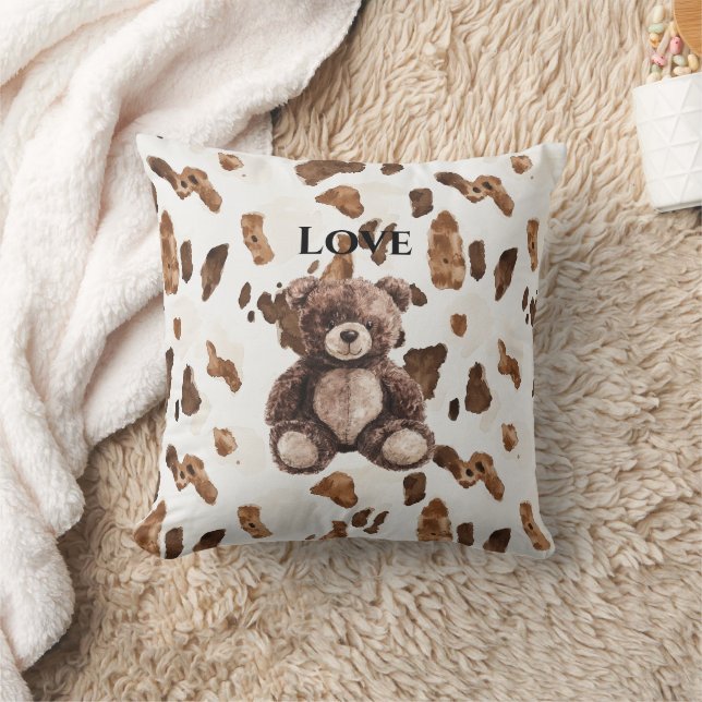 Cute Chocolate Brown Teddy Bear Kudde (Filt)