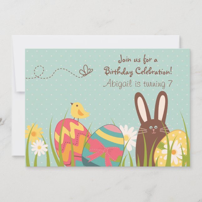 Cute Chocolate Bunny och Påskägg Birthday Inbjudningar (Framsida)