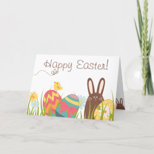 Cute Chocolate Bunny och Påskägg Glad påsk Helgkort