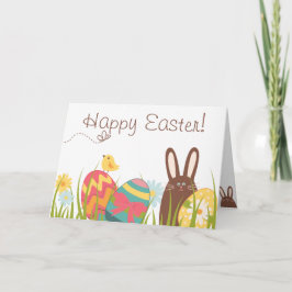 Cute Chocolate Bunny och Påskägg Glad påsk Helgkort