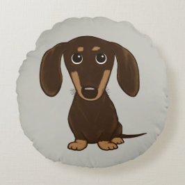 Cute Chocolate Dachshund | Wiener-Hund för Tecknad Rund Kudde