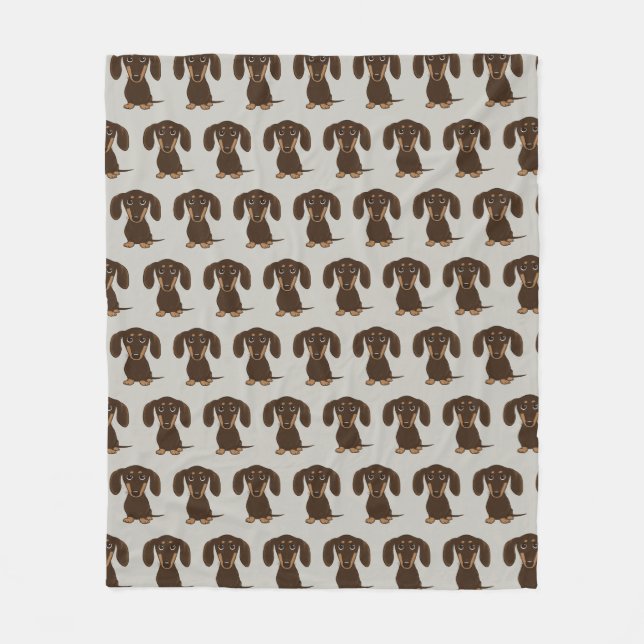 Cute Chocolate Dachshund Wiener Hundar Mönster Fleecefilt (Framsidan)