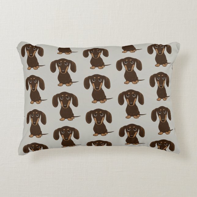 Cute Chocolate Dachshunds Mönster Prydnadskudde (Framsidan)