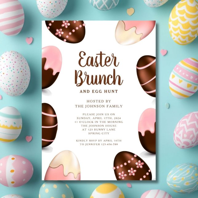 Cute Chocolate Eggs Påsk Brunch Inbjudningar (Elegant Egg Hunt And Easter Brunch Invitation)