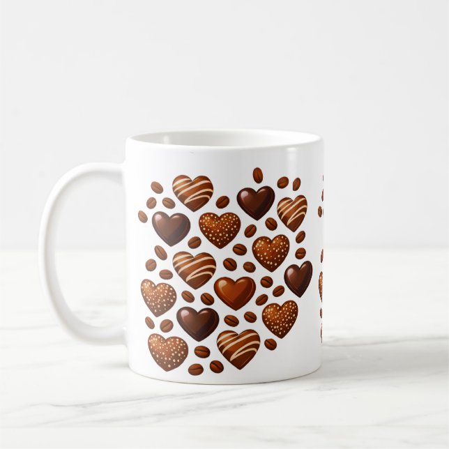 Cute Chocolate Hearts Mug - Sweet Candy Love Patte Kaffemugg (Vänster)