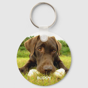 Cute Chocolate Labrador Anpassningsbar Keychain Nyckelring
