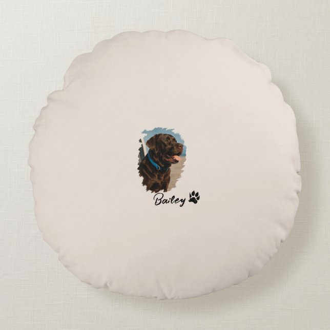 Cute Chocolate Labrador Hund - Bailey | Pet Gift Rund Kudde (Framsidan)
