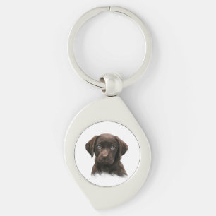 Cute Chocolate Labrador Puppy Swirl Silverfärgad Nyckelring