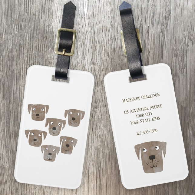 Cute Chocolate Labrador Retriever Hund Art Anpassn Bagagebricka (Fun Chocolate brown Labrador Retriever Dog personalized luggage tag for puppy lovers!)
