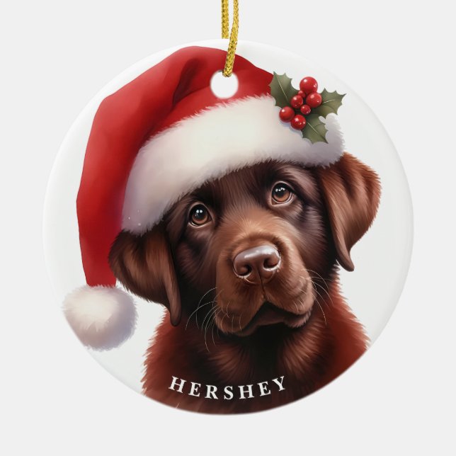 Cute Chocolate Labrador Retriever Hund jul Julgransprydnad Keramik (Framsidan)