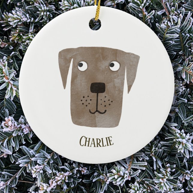 Cute Chocolate Labrador Retriever Personlig, Hund Julgransprydnad Keramik (Fun personalized name dog Christmas ornament)