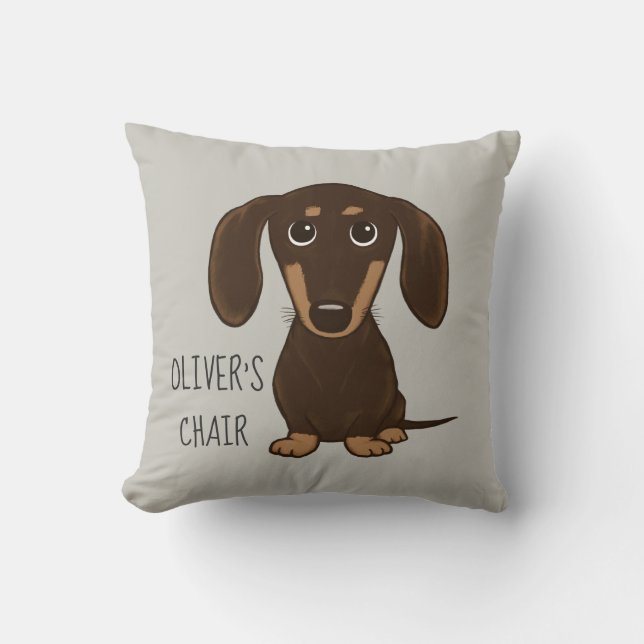 Cute Chocolate Långhårigare Dachshund-Personlig Kudde (Framsida)