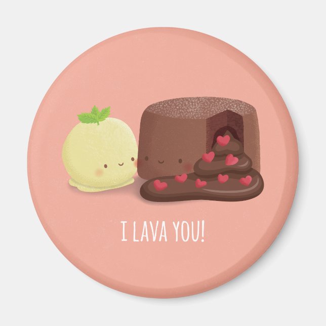 Cute Chocolate Lava Cake och Ice Cream Pun Magnet (Framsidan)