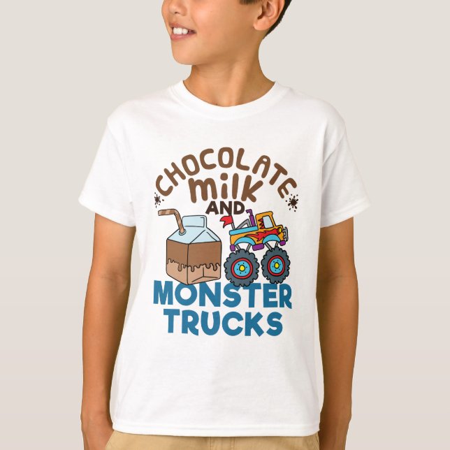Cute Chocolate Mjölk och Monster Lastbilar T Shirt (Framsida)
