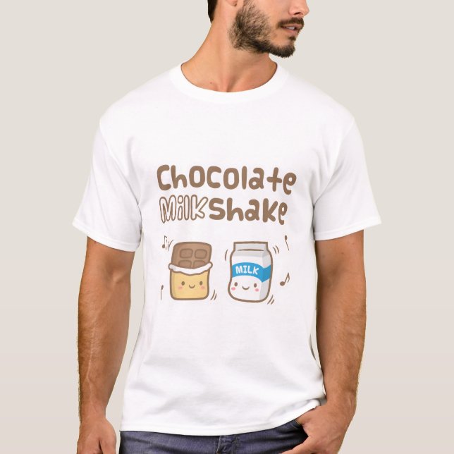 Cute Chocolate och Mjölk Shake Pun Doodle T Shirt (Framsida)