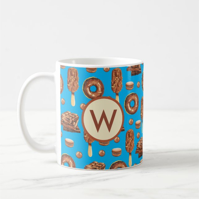 Cute Chocolate Sweets Ice Cream Donuts Monogram Kaffemugg (Vänster)