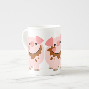 Cute Chocolate Tecknad Gris Bone China Mugg Benporslin Mugg