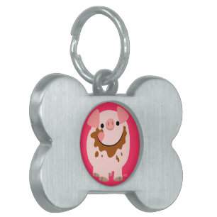 Cute Chocolate Tecknad Gris Pet Tag Namnbricka Husdjur