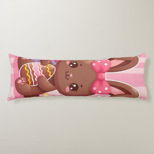 Cute Choklad Påskhare med rosa rand Kroppskudde