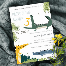 Cute Chomp Alligator Swamp oavsett ålder Barns föd Inbjudningar