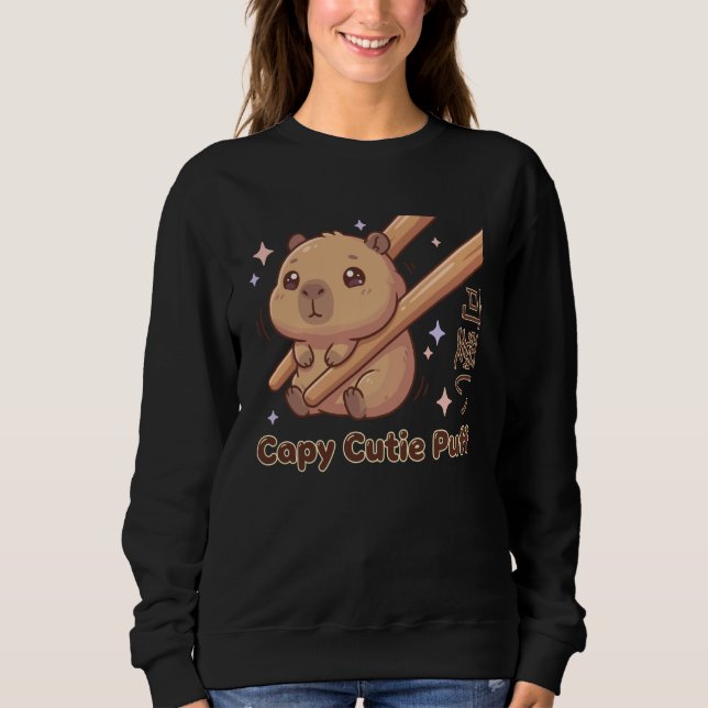 Cute Chopstick Kawaii Cutie Puff Capybara Meme T Shirt (Framsida)
