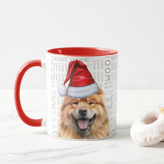 Cute Chow Chow Hund Santa Woof Background Jul Mugg (Med munk)