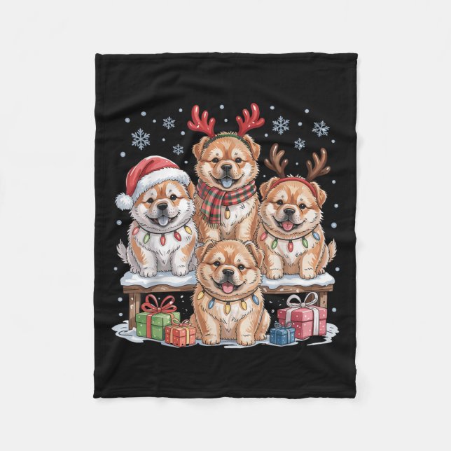 Cute Chow Chow Hundälskare Puppies vid jul Fleecefilt (Framsidan)
