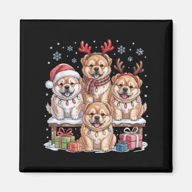 Cute Chow Chow Hundälskare Puppies vid jul Magnet (Framsidan)