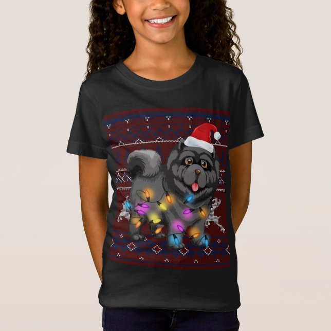 Cute Chow Chow Jul Ljus Ugly Sweater Chow Chow T Shirt (Framsida)