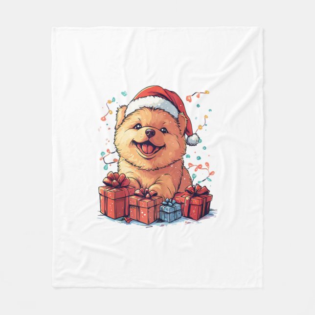 Cute Chow Chow Santa Hat Funny jul Julafton Hund Fleecefilt (Framsidan)