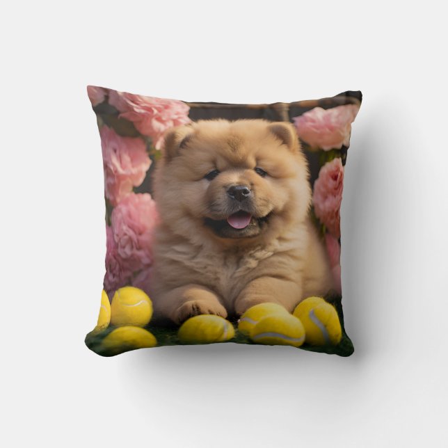 🐕 Cute chow chow Valp med Tennis boll Kudde (Framsida)