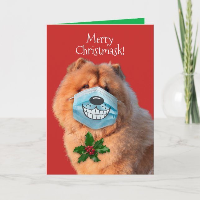 Cute Chow with Smiling Ansikte Mask- Merry Christm Helgkort (Framsida)