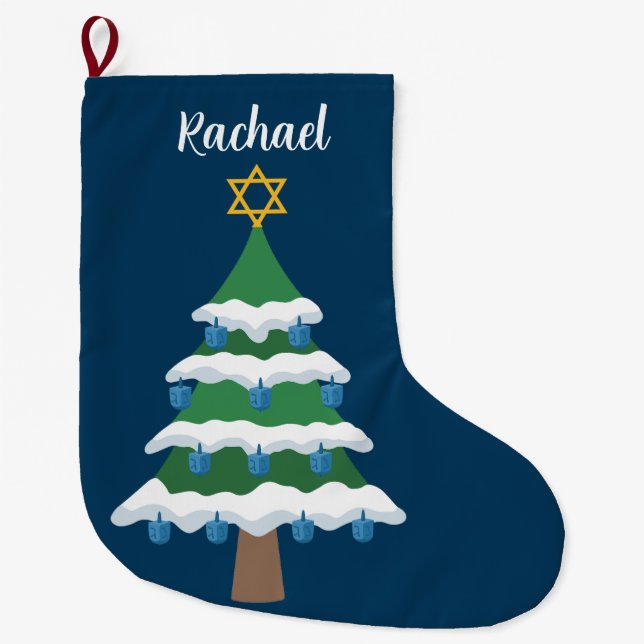 Cute Chrismukah Hanukkah Dreidel Träd Stor Julstrumpa (Framsidan)