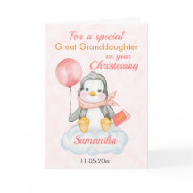 Cute Christening Underbar Granddotter Penguin Card
