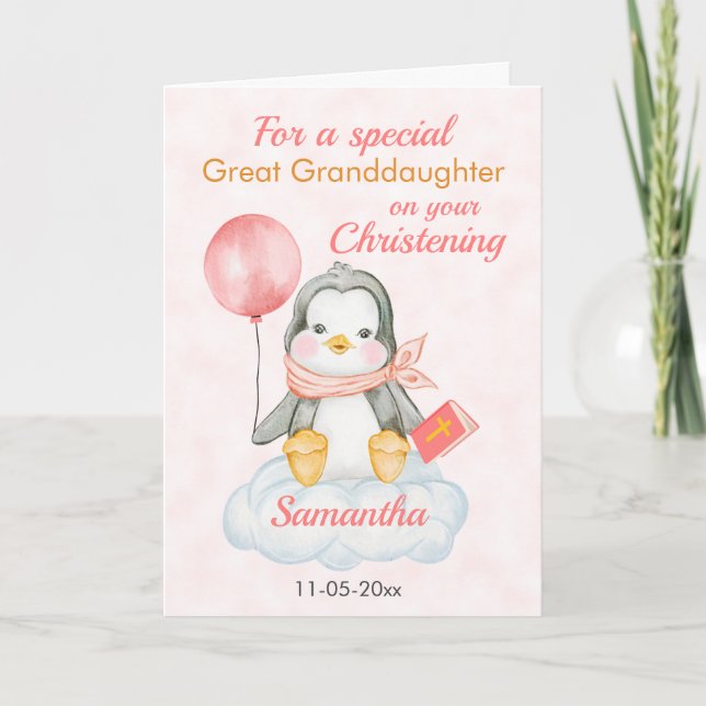 Cute Christening Underbar Granddotter Penguin Card Kort (Framsida)