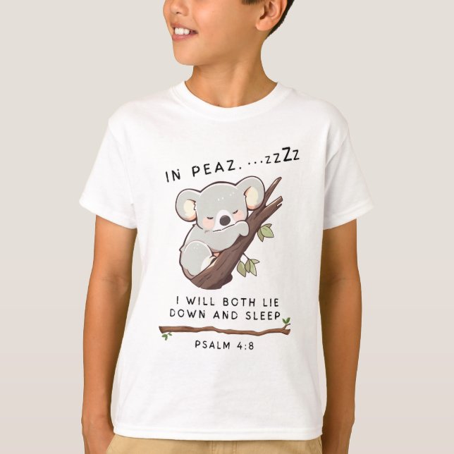 Cute Christian Sleeping Koala Psalm 4 Bible T Shirt (Framsida)