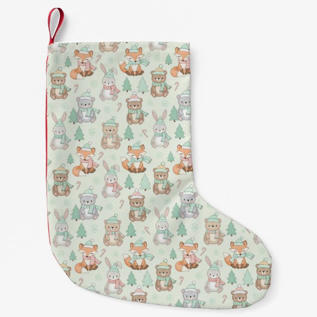 Cute Christmas Animals Seamless Pattern Liten Julstrumpa (Framsidan)